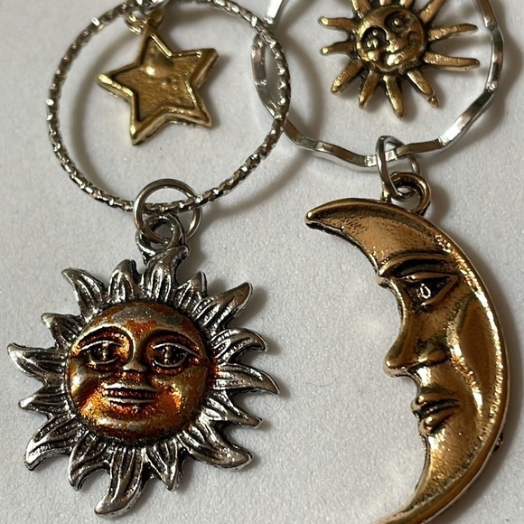 Bronze Moon Sun Asymmetrical Earrings - Picture 12 of 14